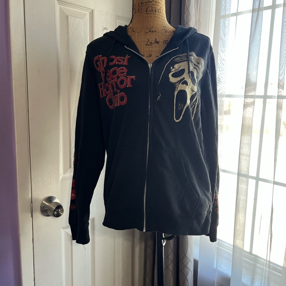 Ghost Face Horror Club Black Zip Hoodie * DAMAGED*